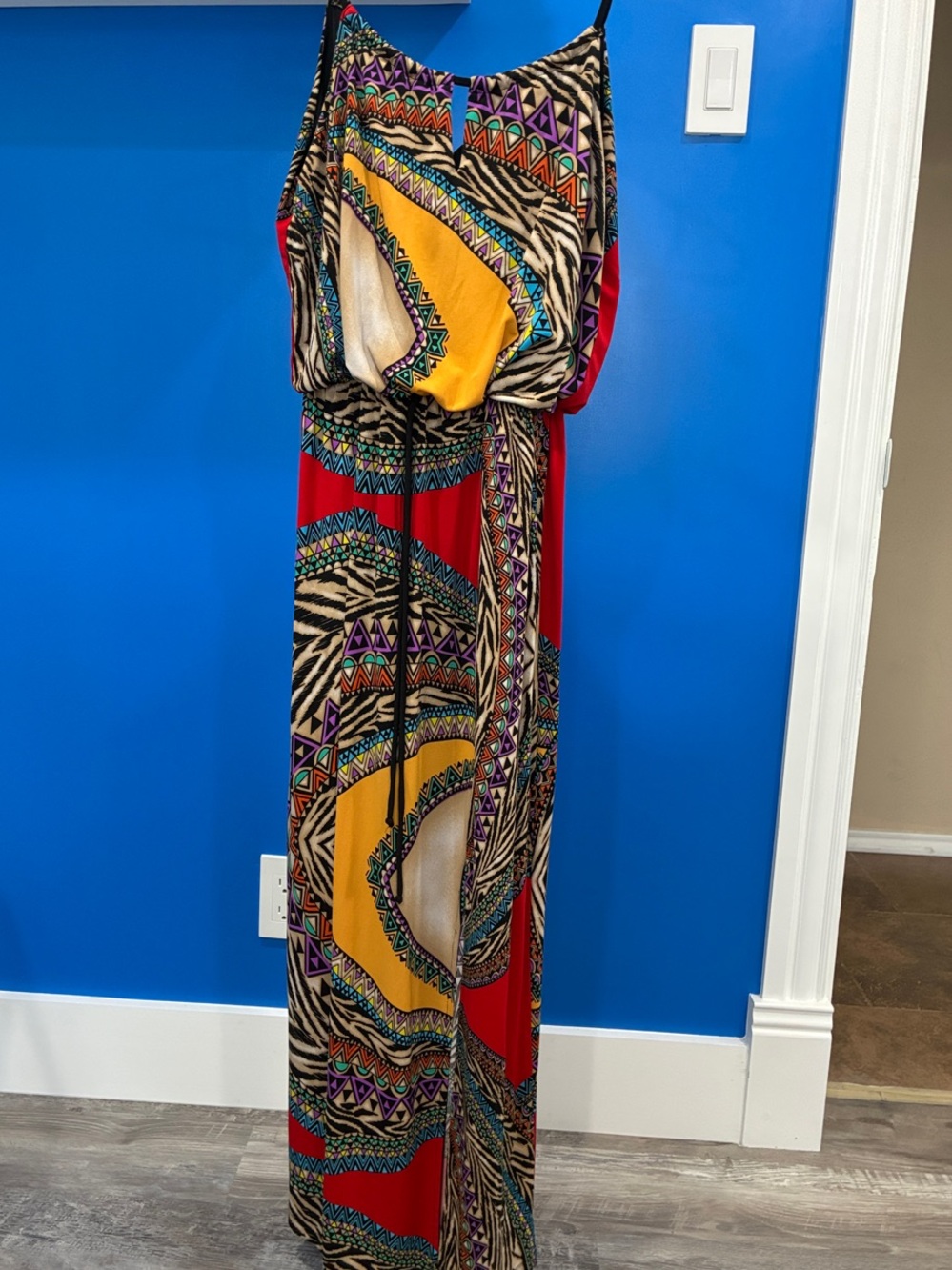 Vibrant Geometric Print Maxi Dress - Red, Yellow, Black